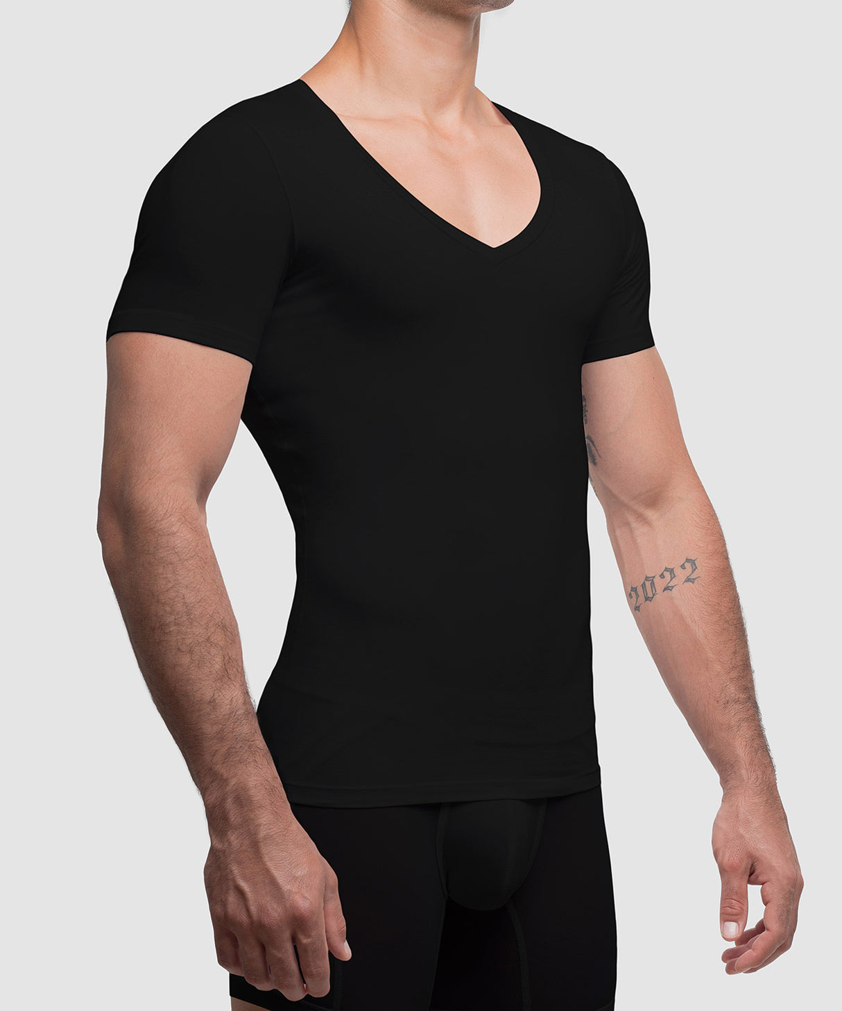 Cotton Compression Deep V-Neck T-Shirt