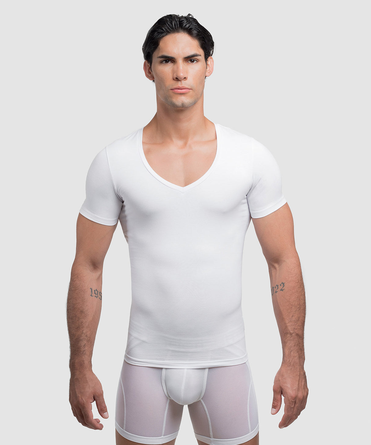 Cotton Compression Deep V-Neck T-Shirt White