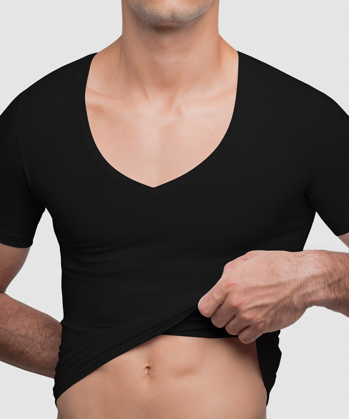 Cotton Compression Deep V-Neck T-Shirt